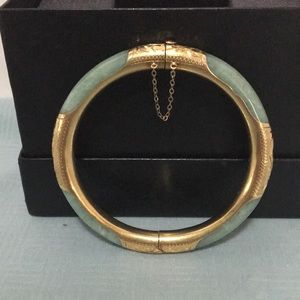 Vintage 14k Gold & Jade Hinged Bangle